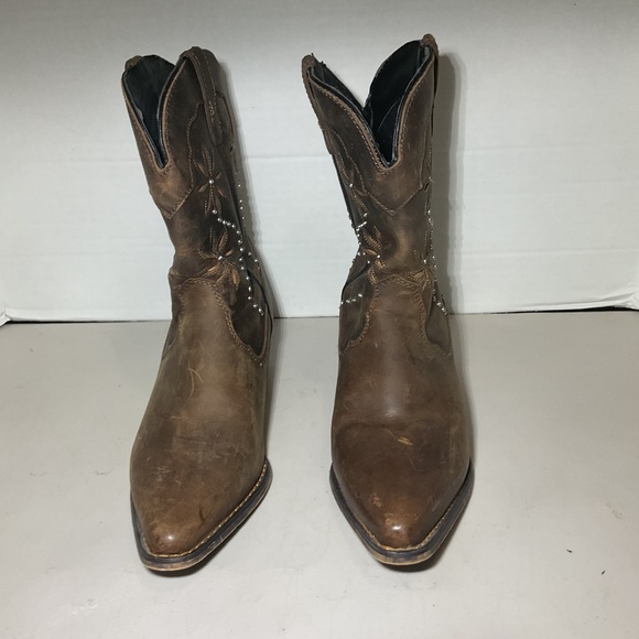 Santa Fe Boot Co Brown Leather Floral Jeweled Cowboy Western Boots Size 8.5 - Picture 9 of 12